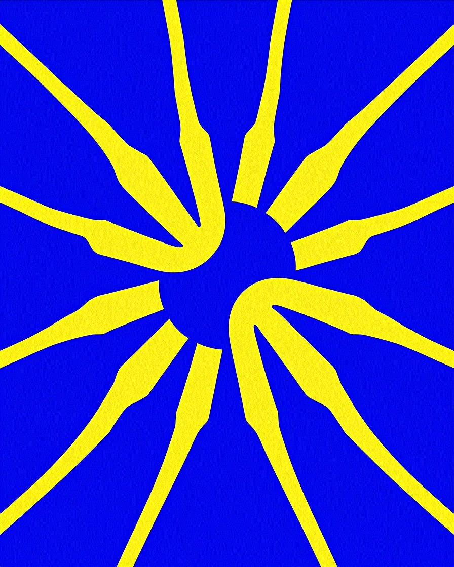Bold Yellow Sunburst Blue Rug