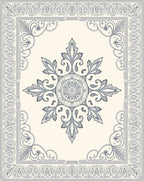 Ornate Gray Floral Medallion Border Rug