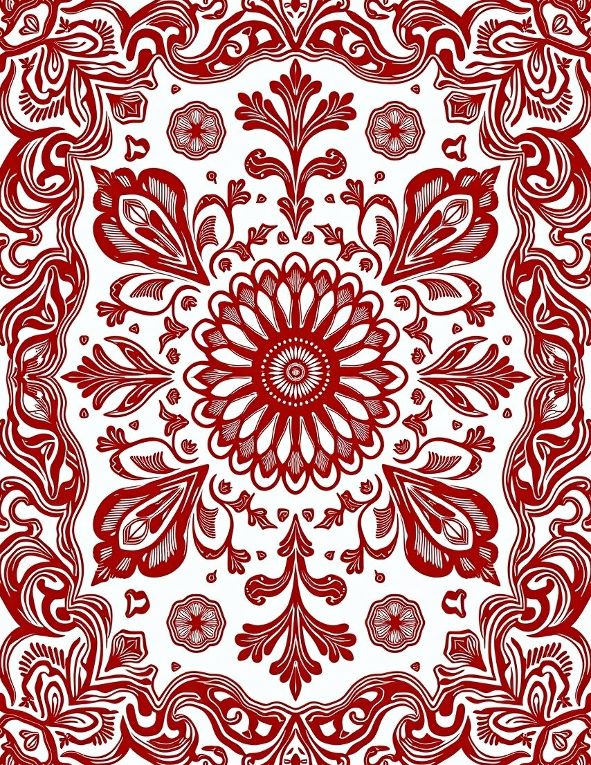 Crimson Baroque Swirls Decorative Rug