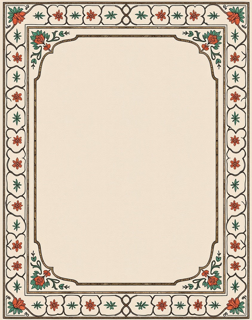 Caramel Floral Border With Green Accents Rug