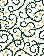 Green Swirl Vine Yellow Star Rug