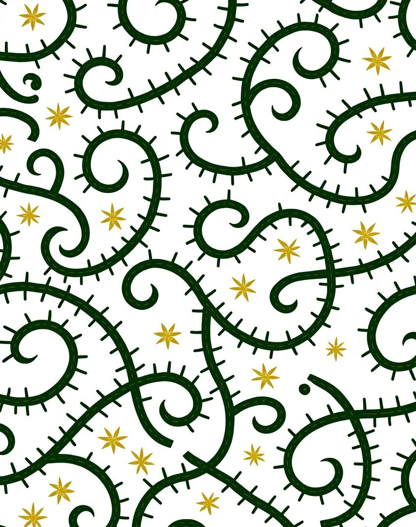 Green Swirl Vine Yellow Star Rug
