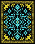 Black Teal Yellow Ornate Floral Rug