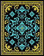 Black Teal Yellow Ornate Floral Rug