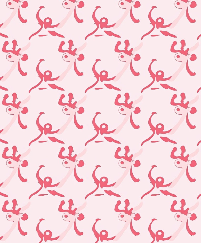 Whimsical Pink Figures Repeating Pattern Rug