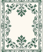 Emerald Green Floral Scroll Border Rug