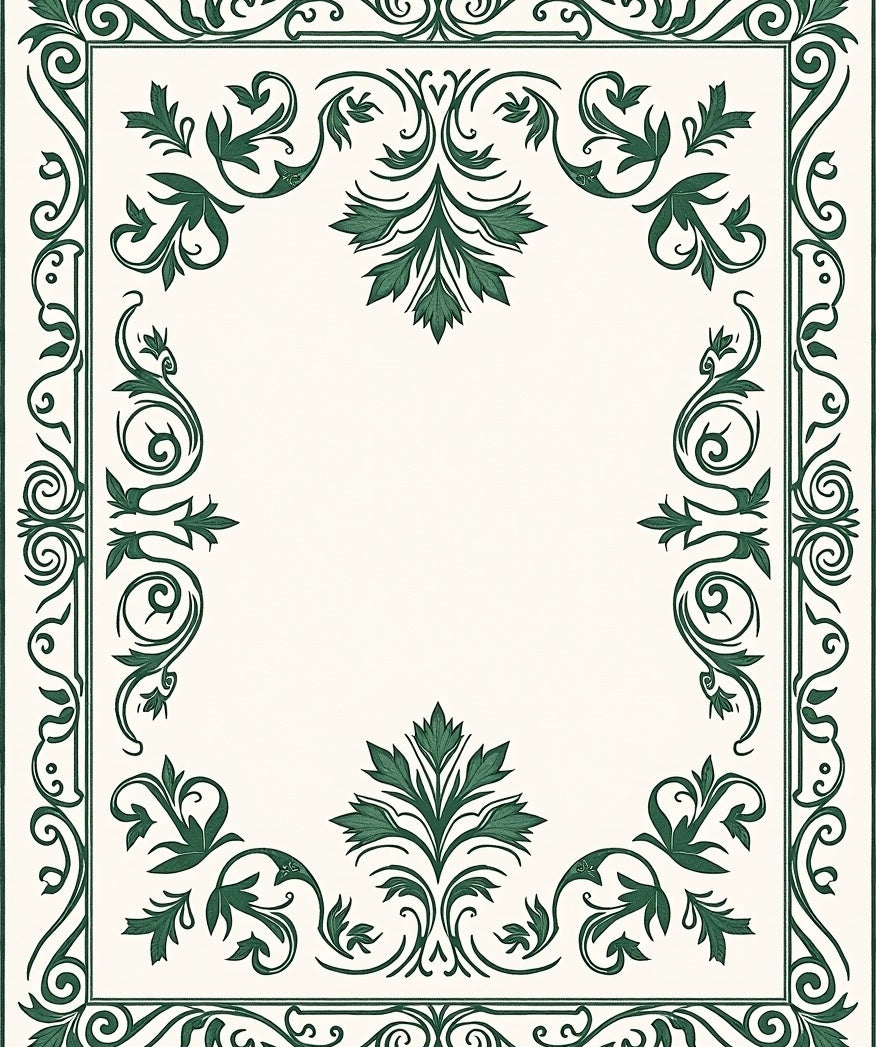 Emerald Green Floral Scroll Border Rug
