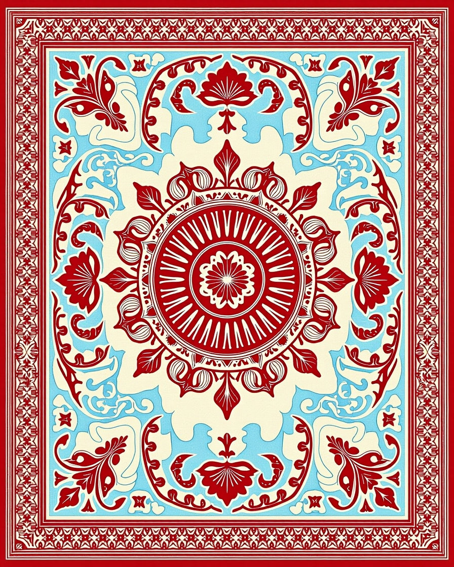 Red Cream Sky Mandala Rug