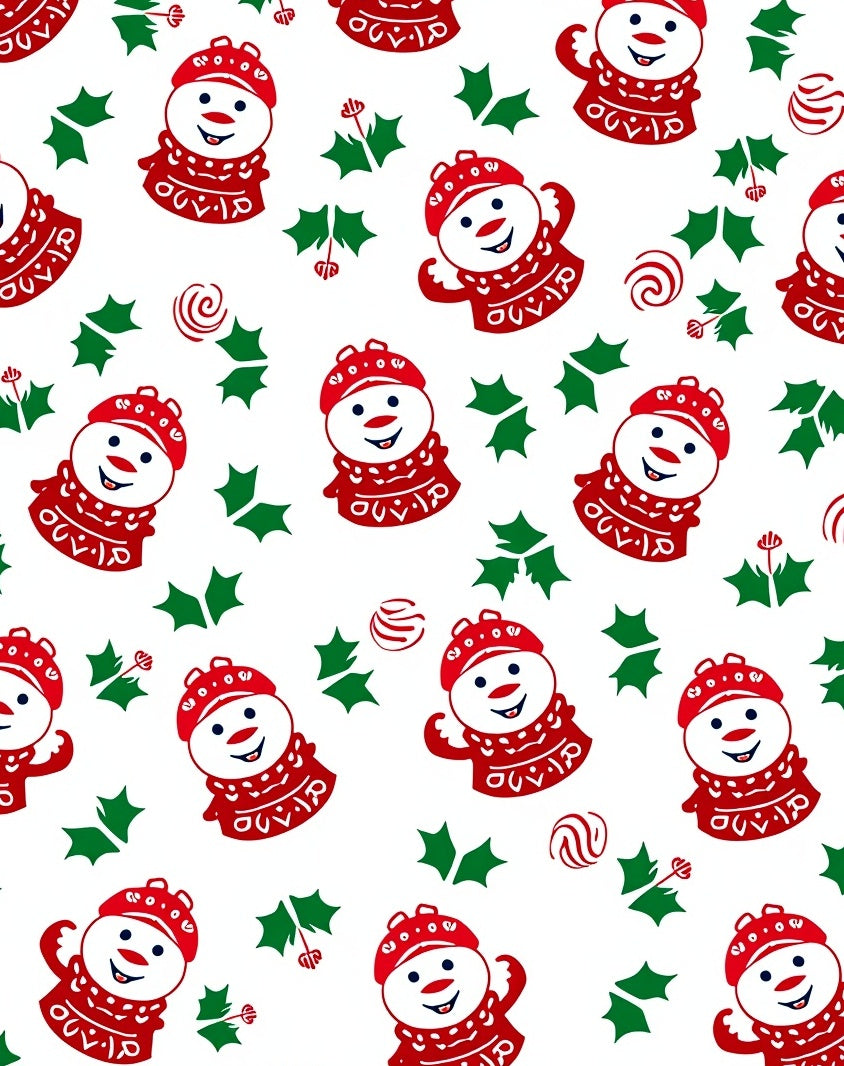 Red White Holly Snowman Repeat Rug