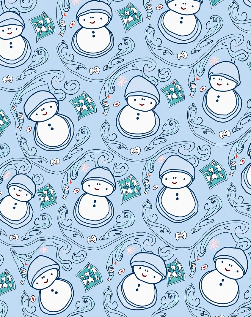 Whimsical Snowman Blue Swirls Rug