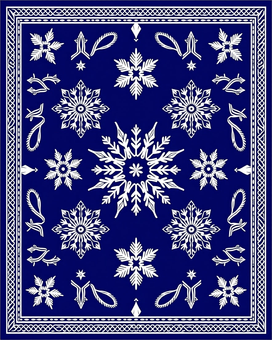 Deep Blue Snowflake Mandala Scatter Rug