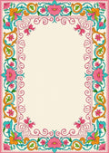 Pink Teal Coral Blooming Scrollwork Rug