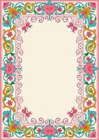 Pink Teal Coral Blooming Scrollwork Rug