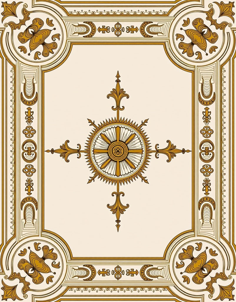 Ornate Gold and Cream Celestial Star Rug
