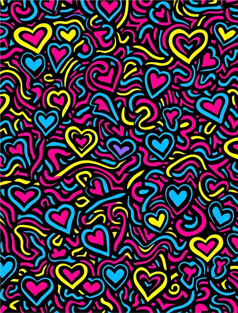 Vibrant Pink Blue Yellow Hearts Swirl Rug