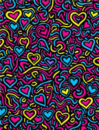 Vibrant Pink Blue Yellow Hearts Swirl Rug