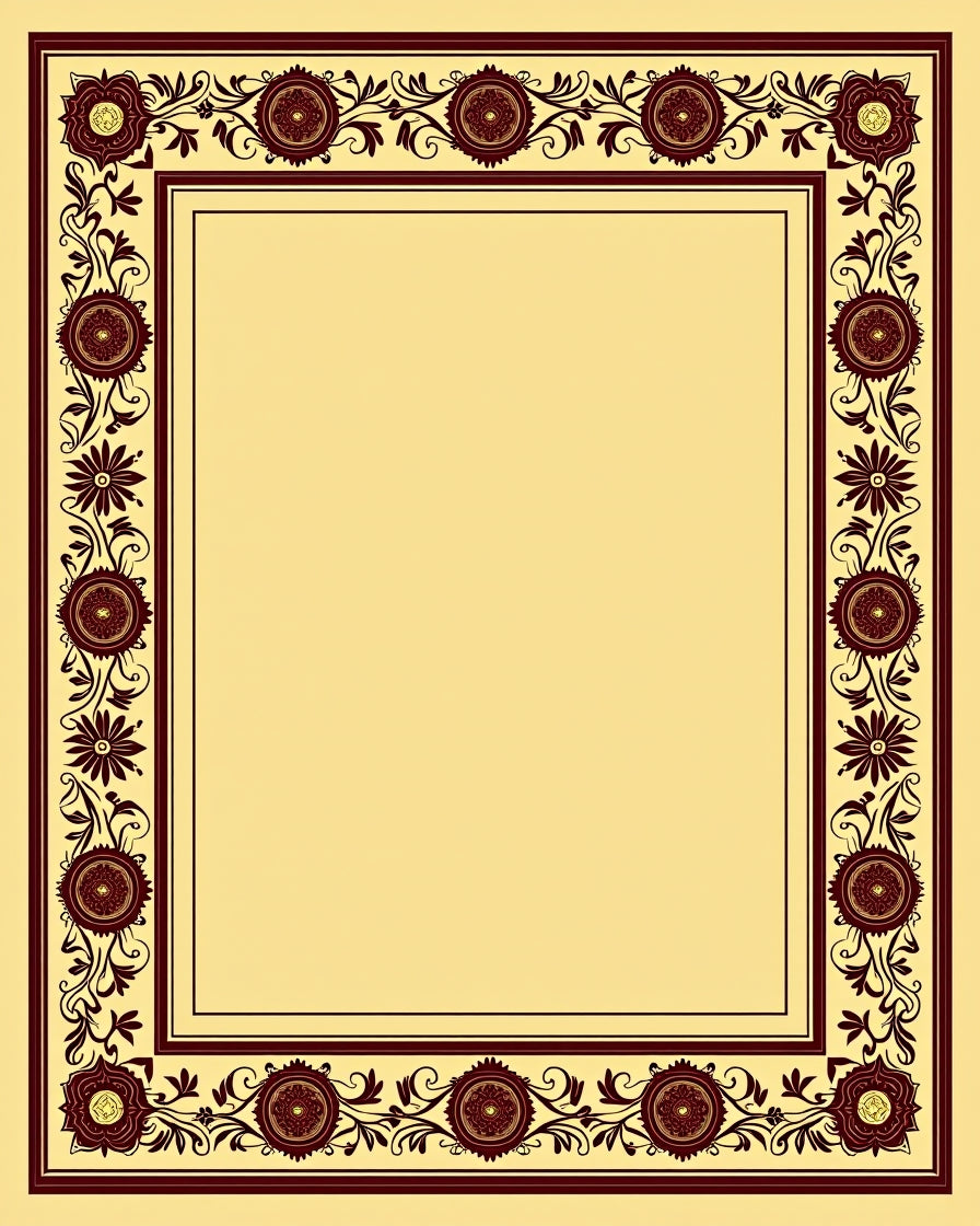 Deep Maroon Floral Vines Border Rug