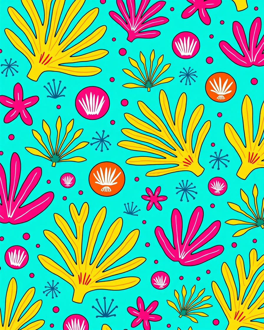 Bright Yellow Pink Abstract Foliage Rug