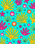 Bright Yellow Pink Abstract Foliage Rug