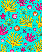 Bright Yellow Pink Abstract Foliage Rug