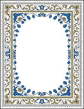 Ornate Blue Gold Scroll Border Art Rug