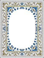 Ornate Blue Gold Scroll Border Art Rug