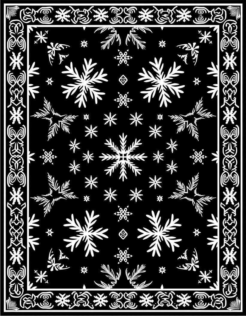 Black White Snowflake Winter Charm Rug