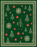Festive Green Christmas Tree Ornament Snowflake Rug