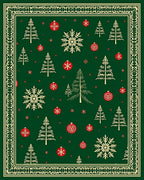 Festive Green Christmas Tree Ornament Snowflake Rug