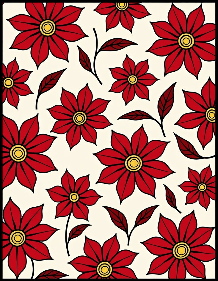Bold Red Yellow Floral Scatter Rug