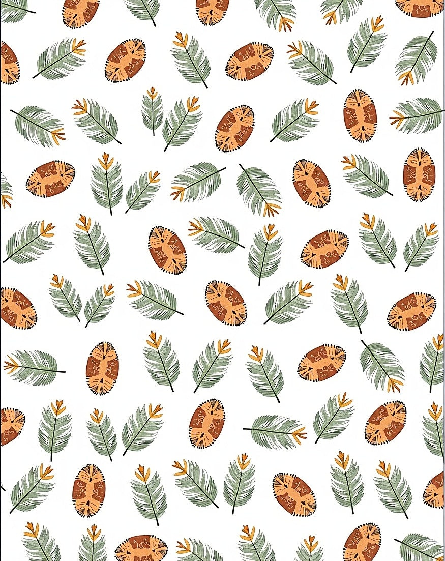 Green Fern Tan Oval Scattered Rug