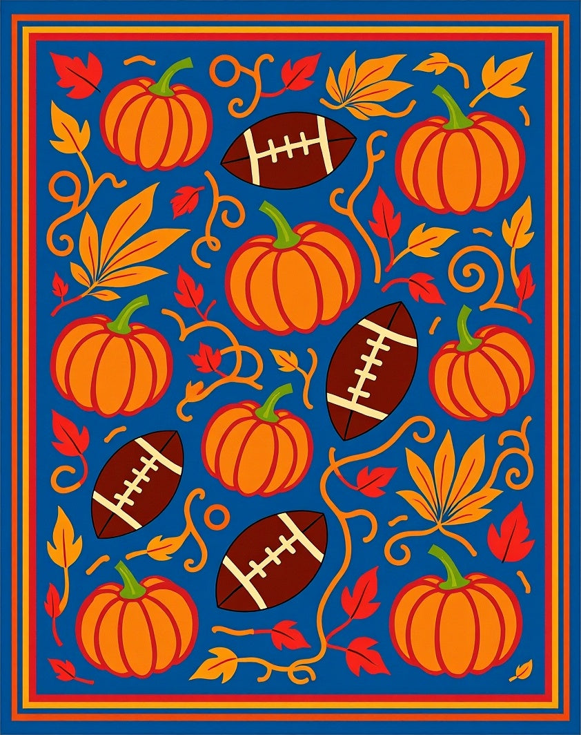 Orange Pumpkins Brown Football Leaves Rug