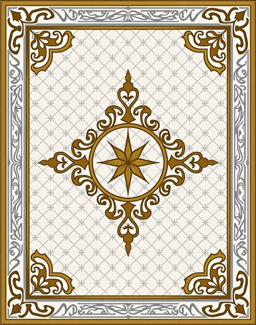 Golden Compass Rose Ornate Border Rug