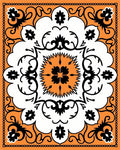 Orange Black White Floral Medallion Rug