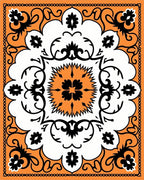 Orange Black White Floral Medallion Rug