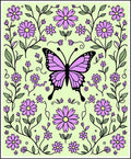Whimsical Purple Butterfly Floral Garden Design Rug