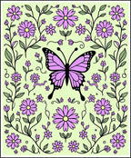 Whimsical Purple Butterfly Floral Garden Design Rug