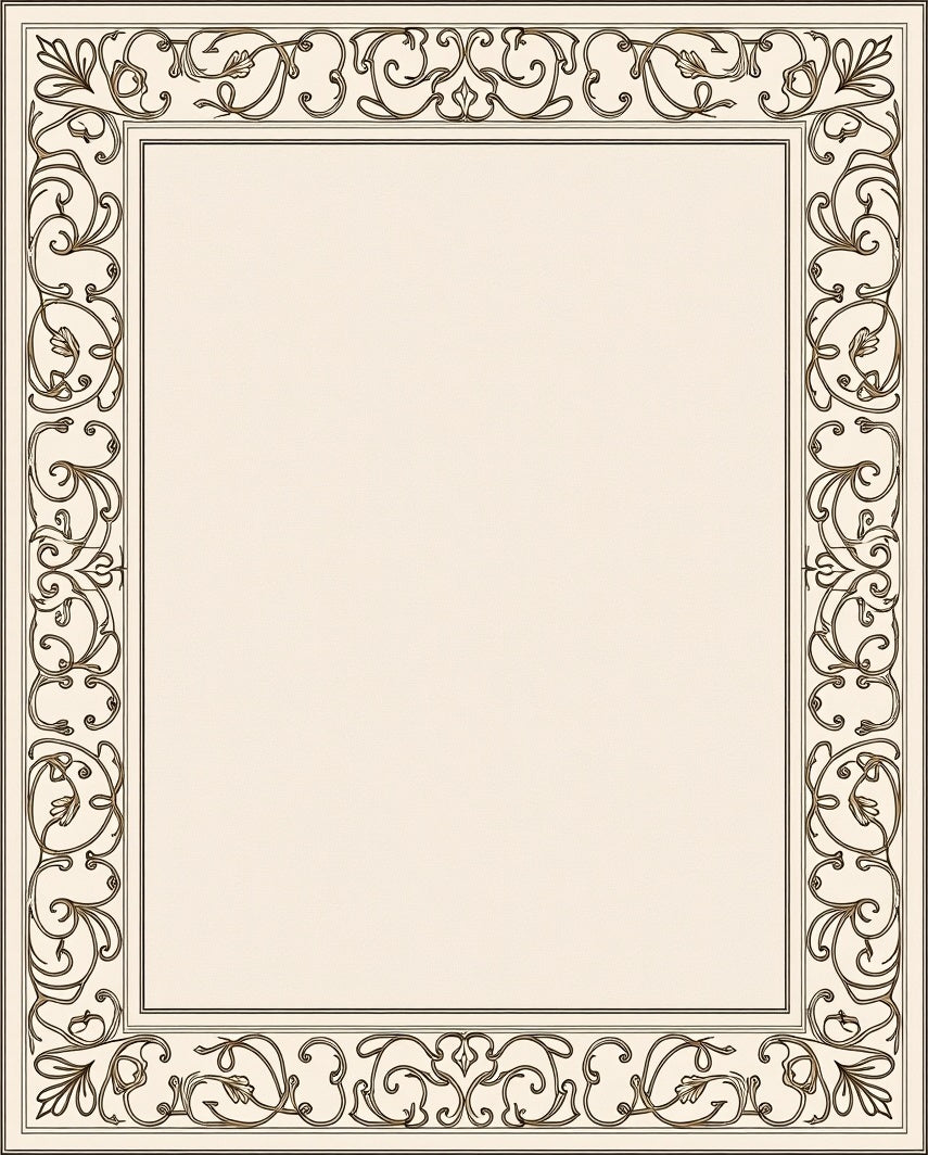 Ornate Cream and Brown Scroll Border Rug