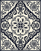 Dark Navy Floral Medallion Ornament Rug