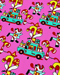 Whimsical Pink Christmas Truck Dog Candy Cane Rug