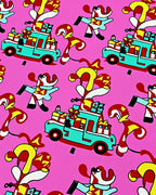 Whimsical Pink Christmas Truck Dog Candy Cane Rug