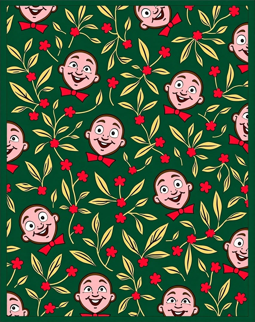 Whimsical Green Character Floral Rug