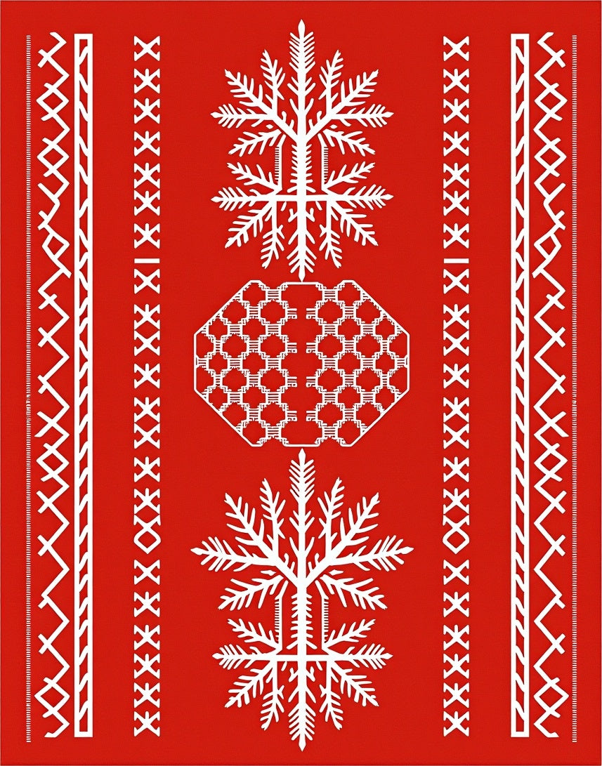 Crimson White Folk Art Tree Border Rug
