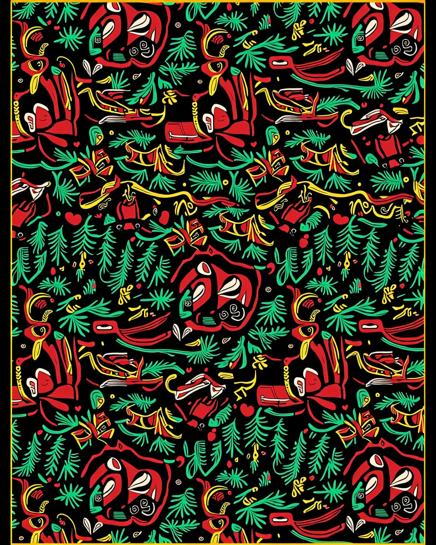Red Green Yellow Figures Abstract Rug