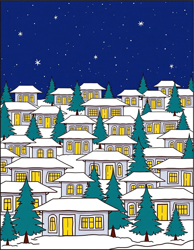 Winter Village Starry Night Houses Rug