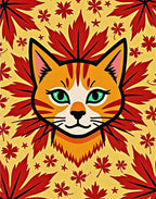 Autumn Cat Yellow Red Leaf Rug