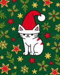 Holiday Cat Green Snowflake Star Accents Rug