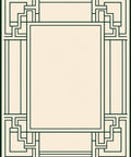 Cream Black Geometric Step Frame Rug