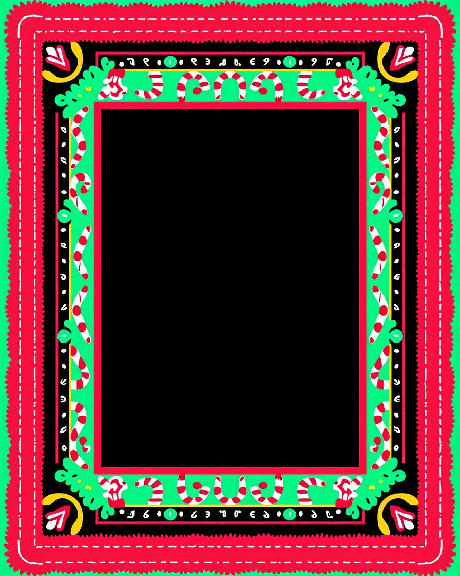 Vibrant Red Green Candy Cane Border Rug