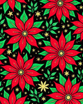 Red Poinsettia Floral Stars Black Rug